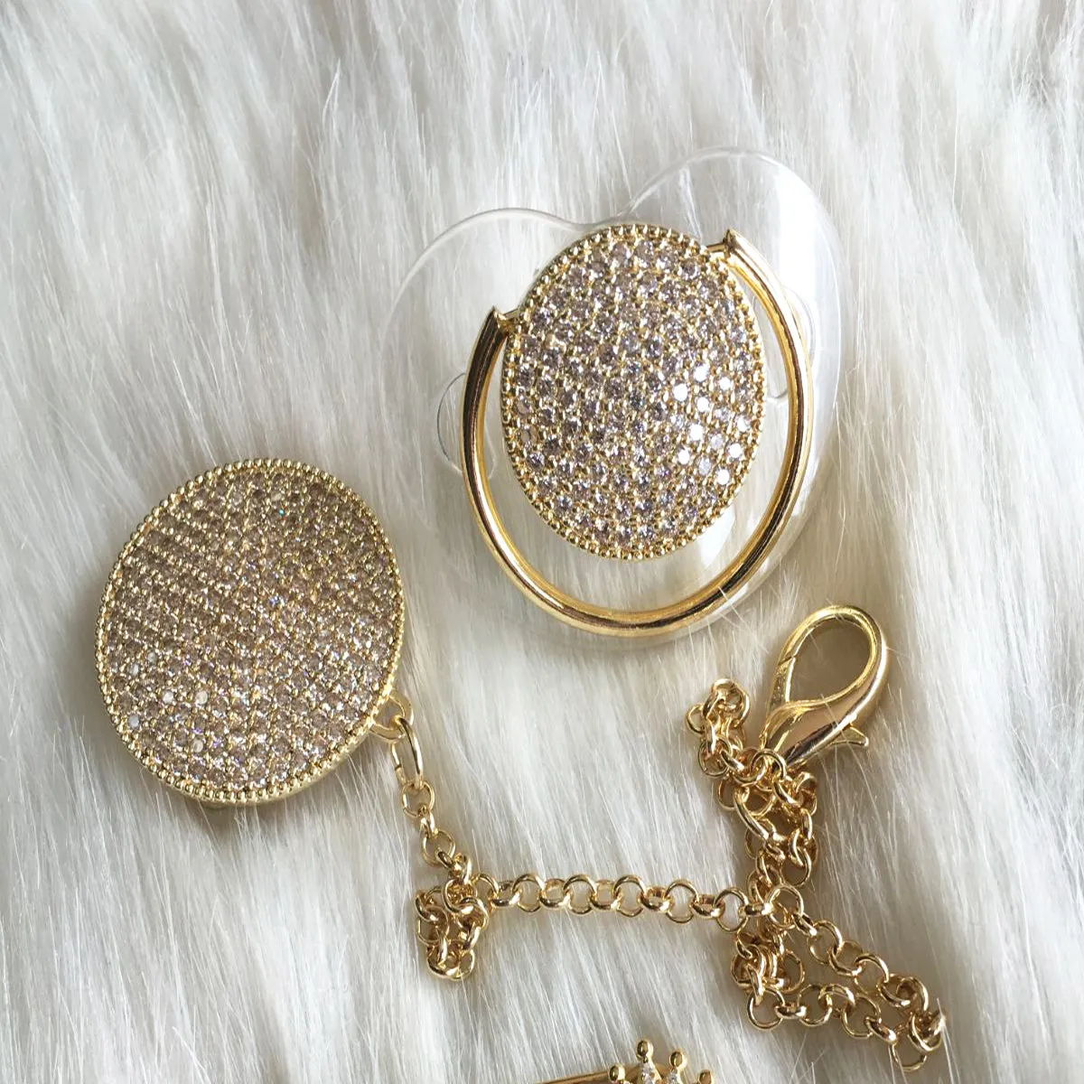 Crystals Bling Baby Blank Crystal Pacifier and Clip
