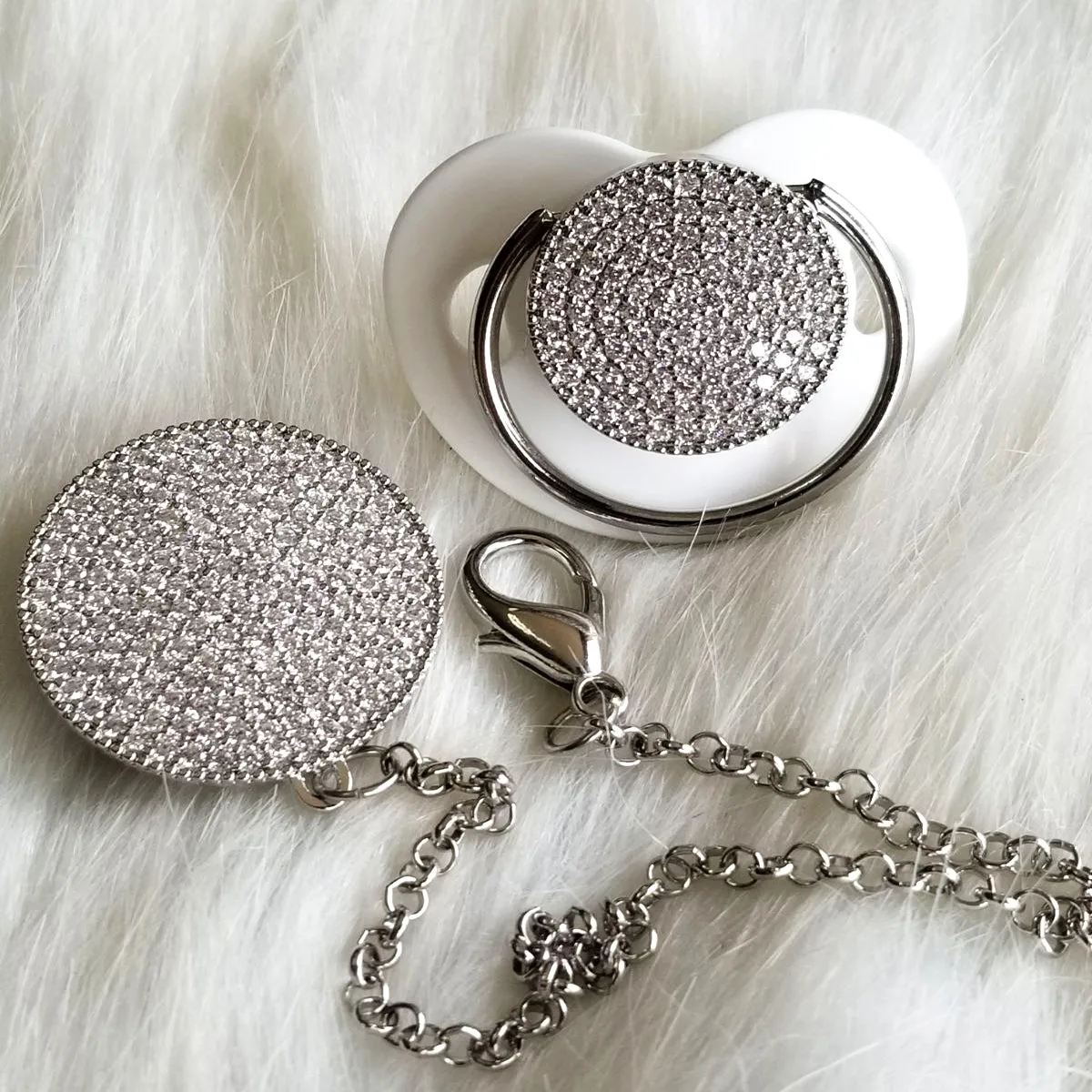 Crystals Bling Baby Blank Crystal Pacifier and Clip