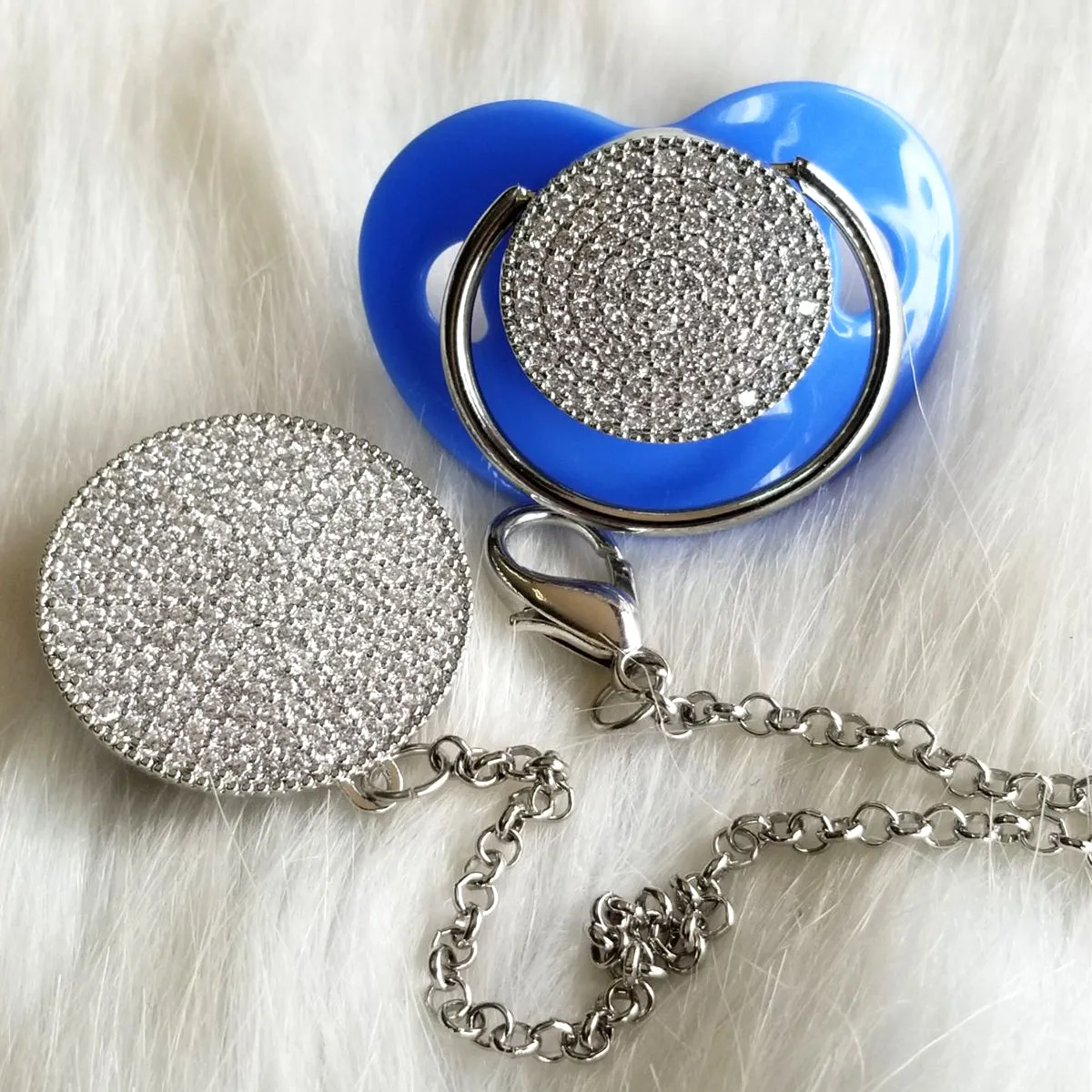 Crystals Bling Baby Blank Crystal Pacifier and Clip