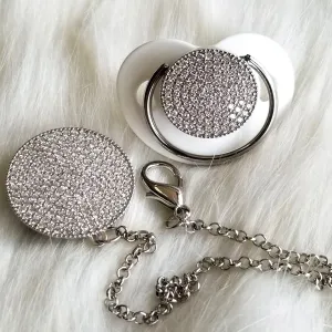 Crystals Bling Baby Blank Crystal Pacifier and Clip