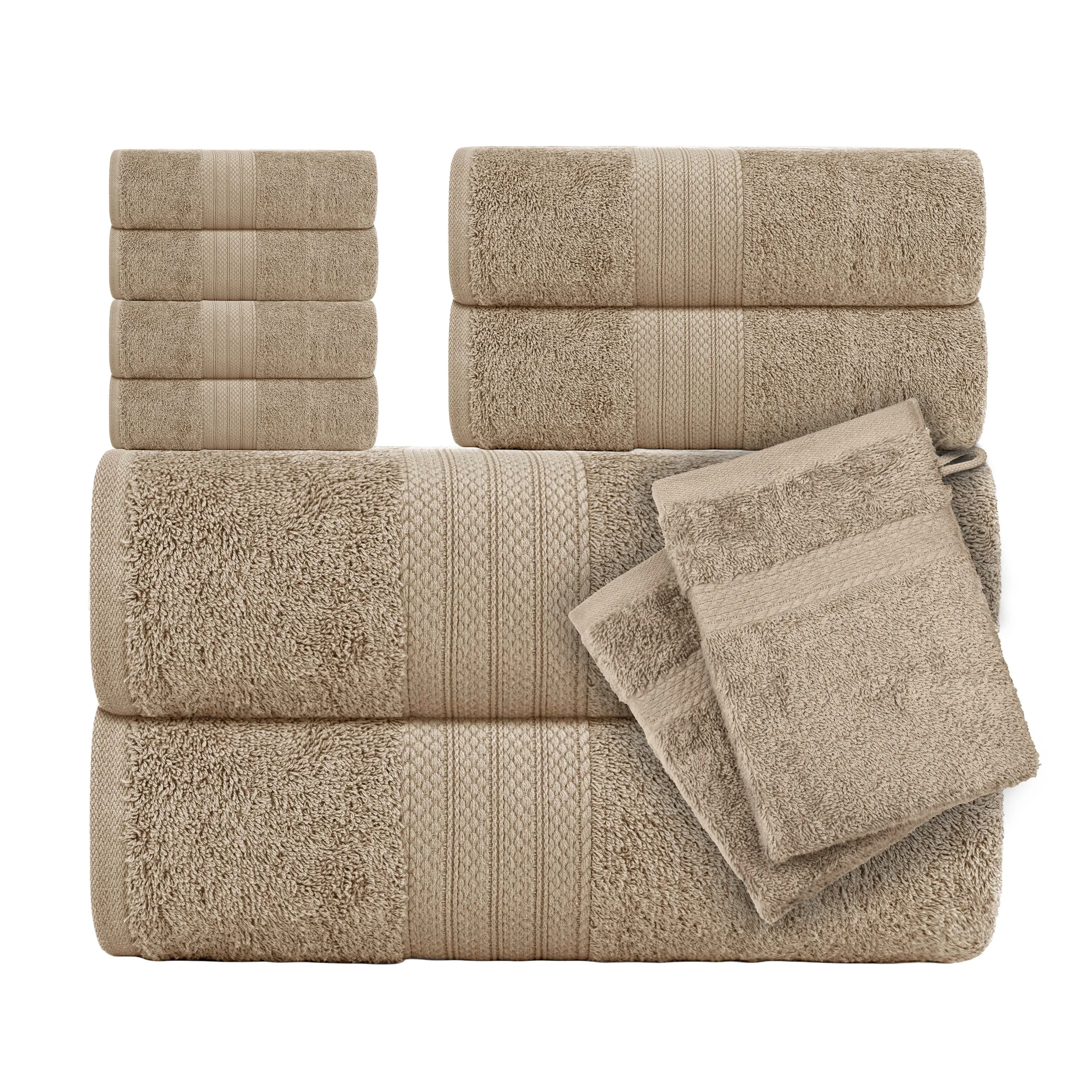 CTL® 8 Piece Towel Set 500 GSM - 2 Bath Towels, 2 Hand Towels and 4 Washcloths & 2 Wash Gloves Free