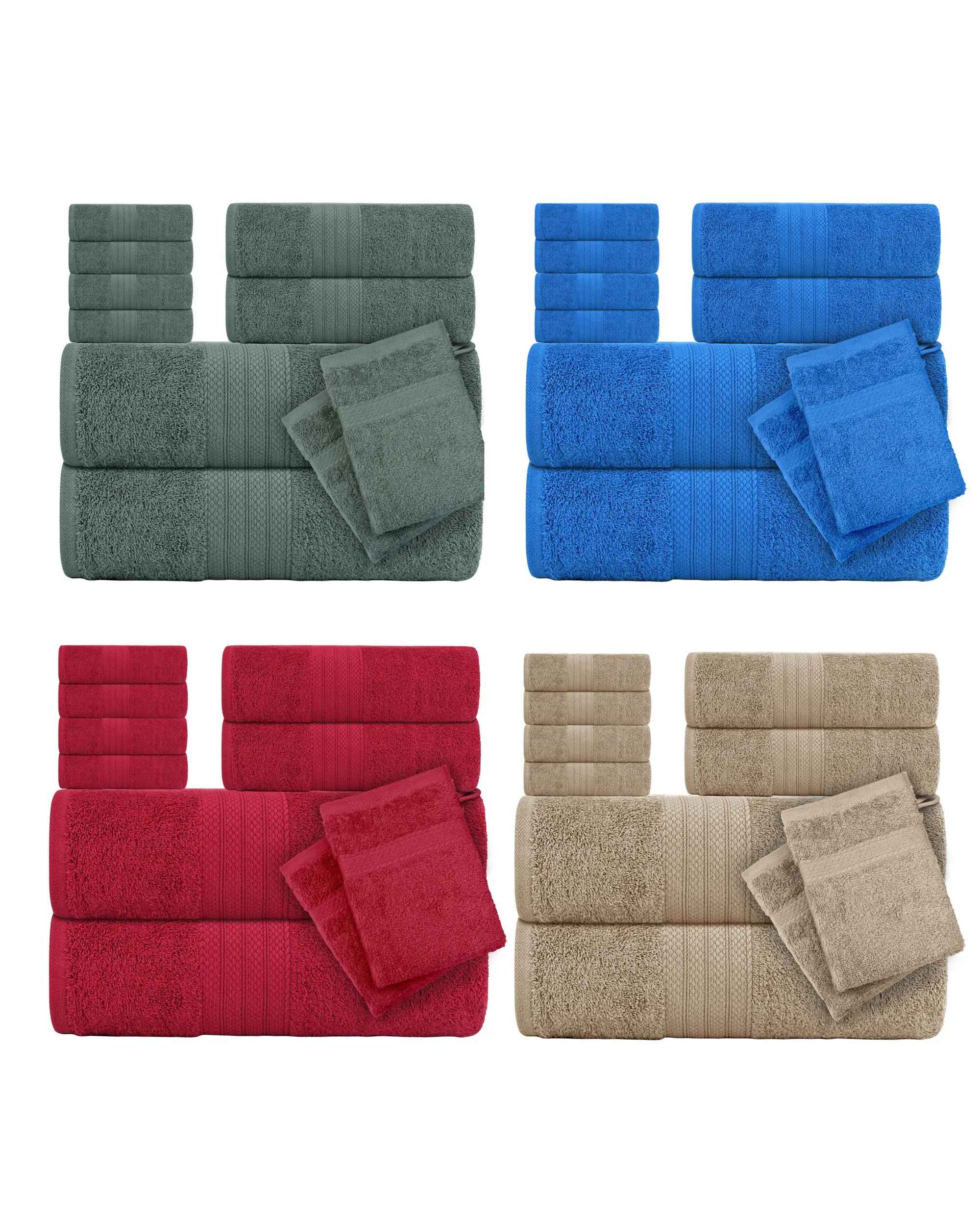CTL® 8 Piece Towel Set 500 GSM - 2 Bath Towels, 2 Hand Towels and 4 Washcloths & 2 Wash Gloves Free