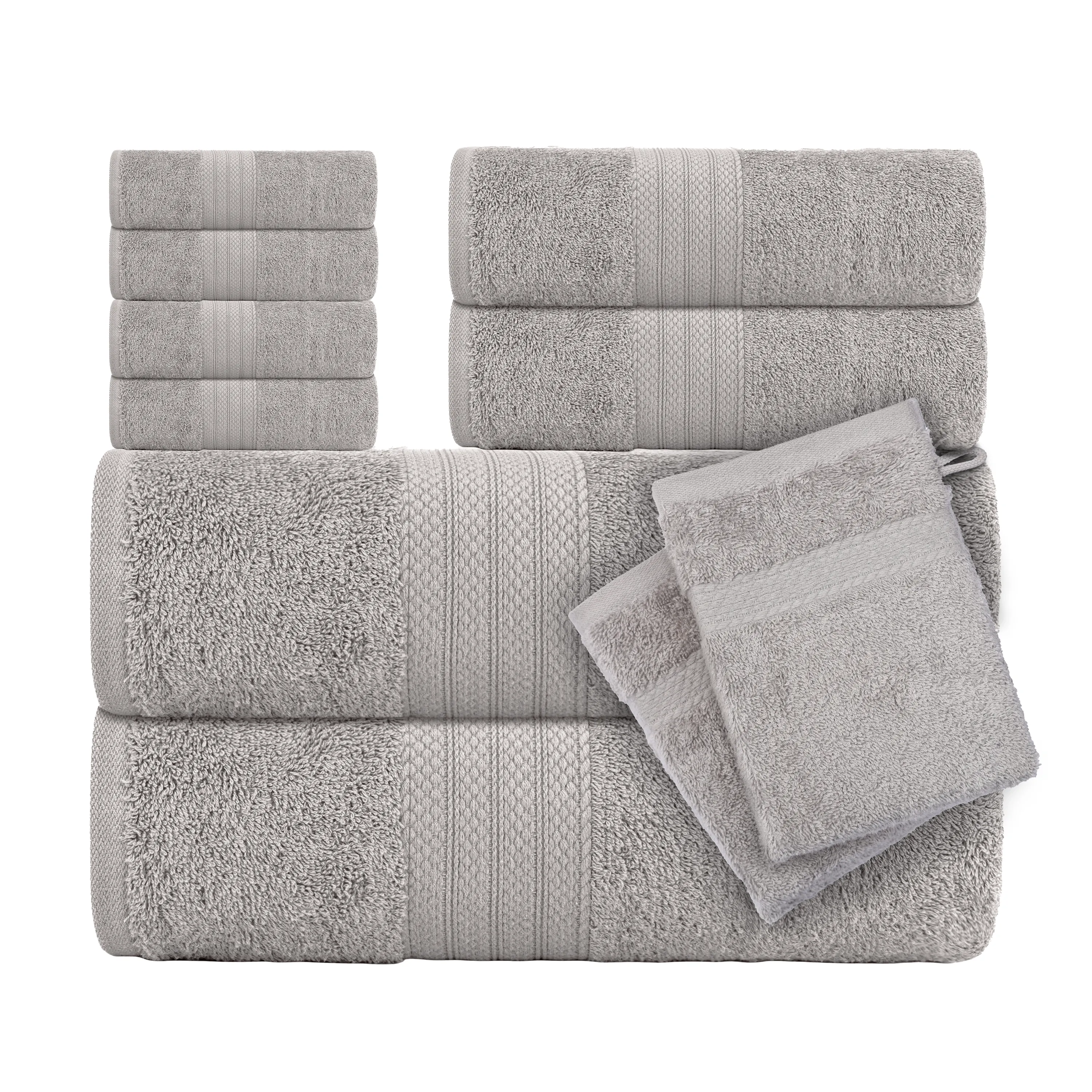 CTL® 8 Piece Towel Set 500 GSM - 2 Bath Towels, 2 Hand Towels and 4 Washcloths & 2 Wash Gloves Free