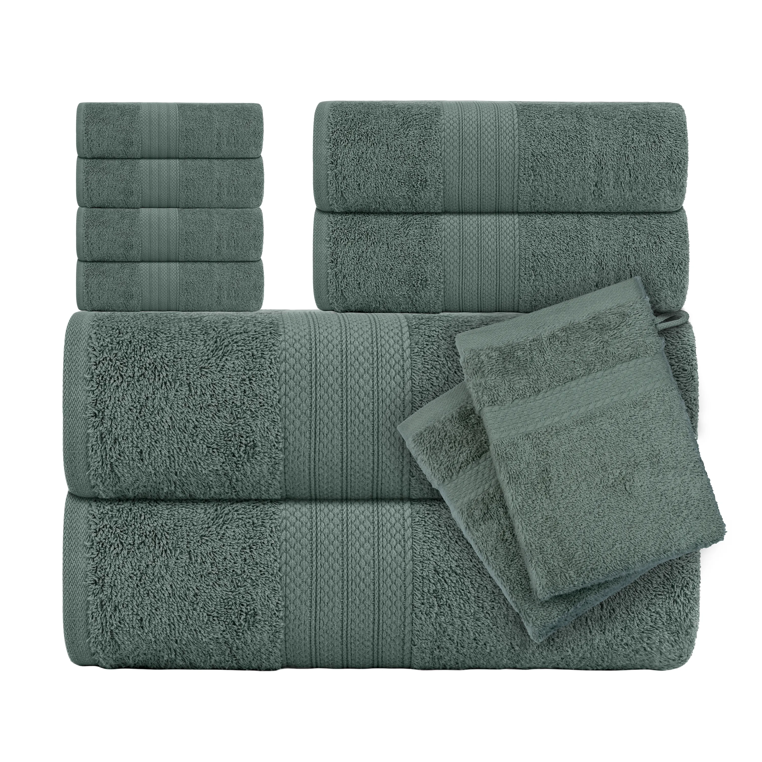 CTL® 8 Piece Towel Set 500 GSM - 2 Bath Towels, 2 Hand Towels and 4 Washcloths & 2 Wash Gloves Free