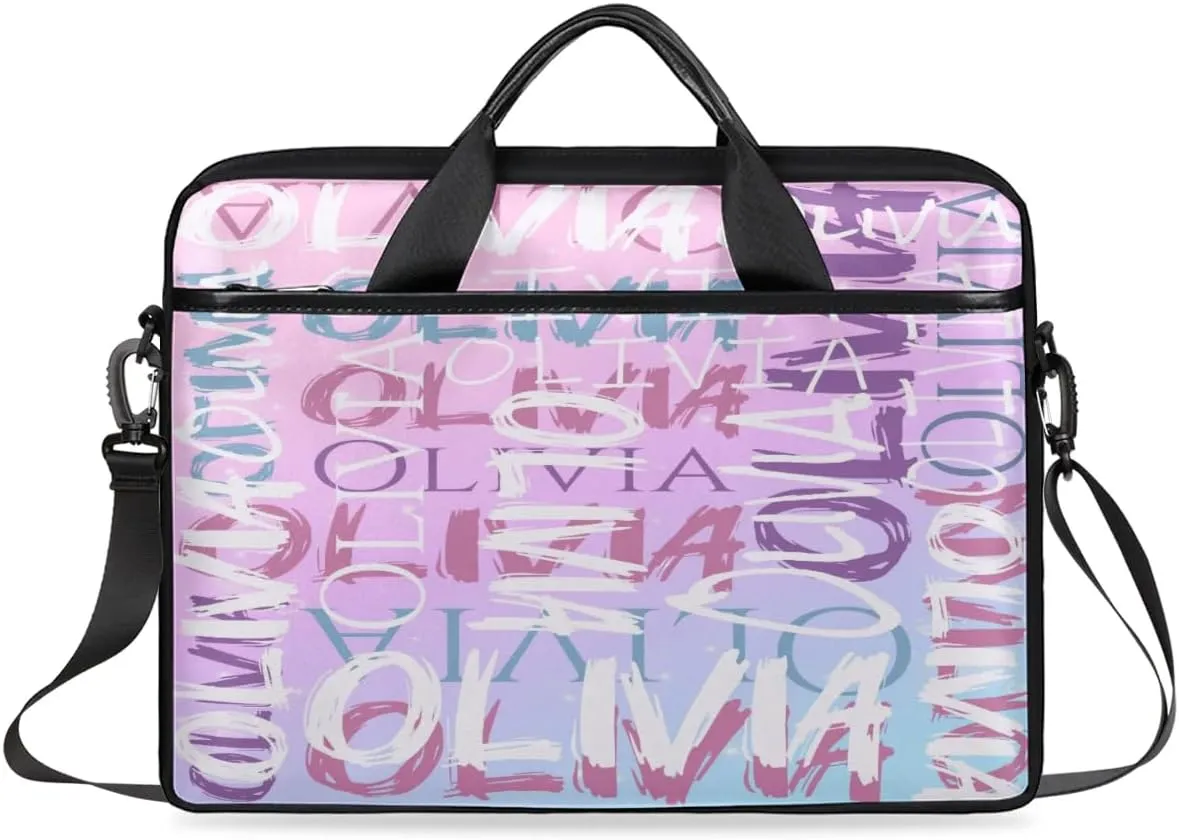 Custom Laptop Bag 15 Inch with Colorful Name Personalized Laptop Shoulder Bag - Black