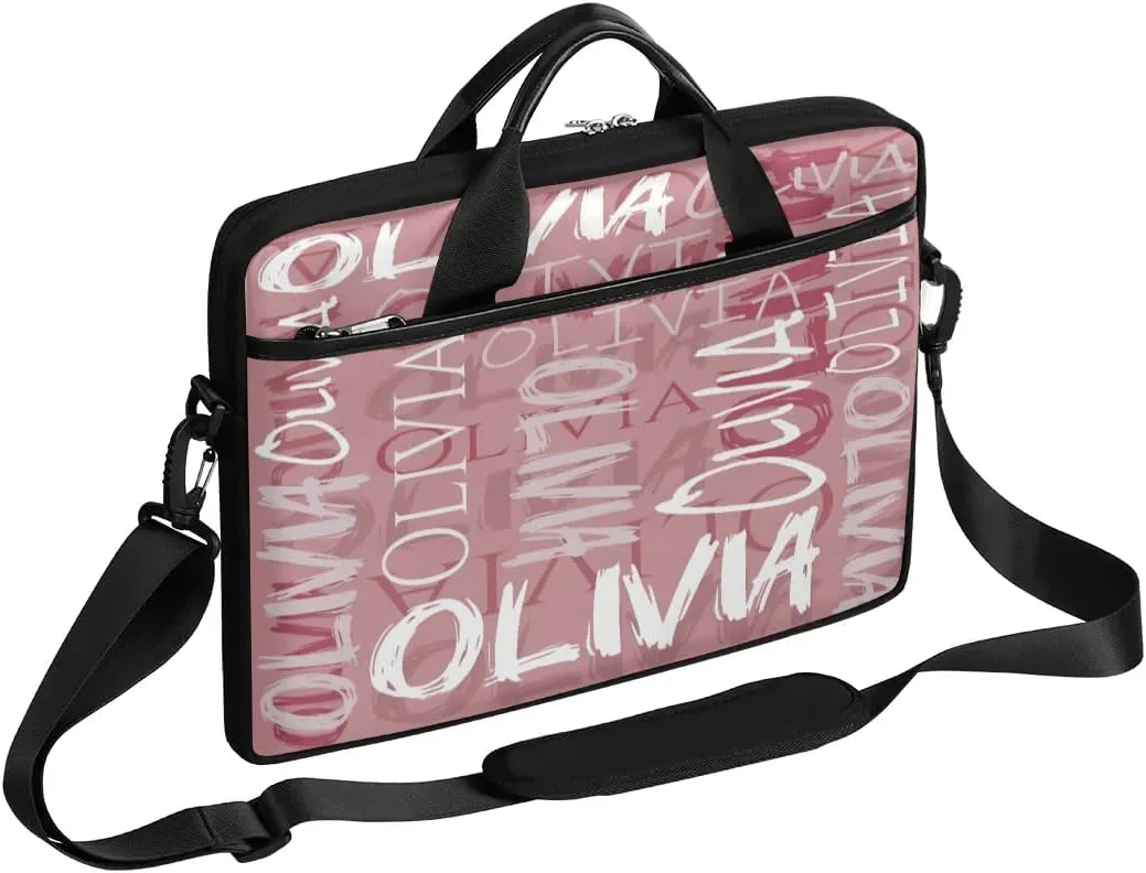 Custom Laptop Bag 15 Inch with Colorful Name Personalized Laptop Shoulder Bag - Black