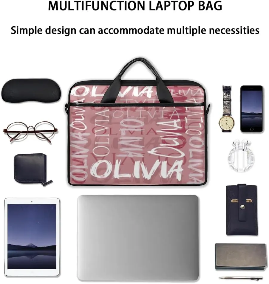 Custom Laptop Bag 15 Inch with Colorful Name Personalized Laptop Shoulder Bag - Black