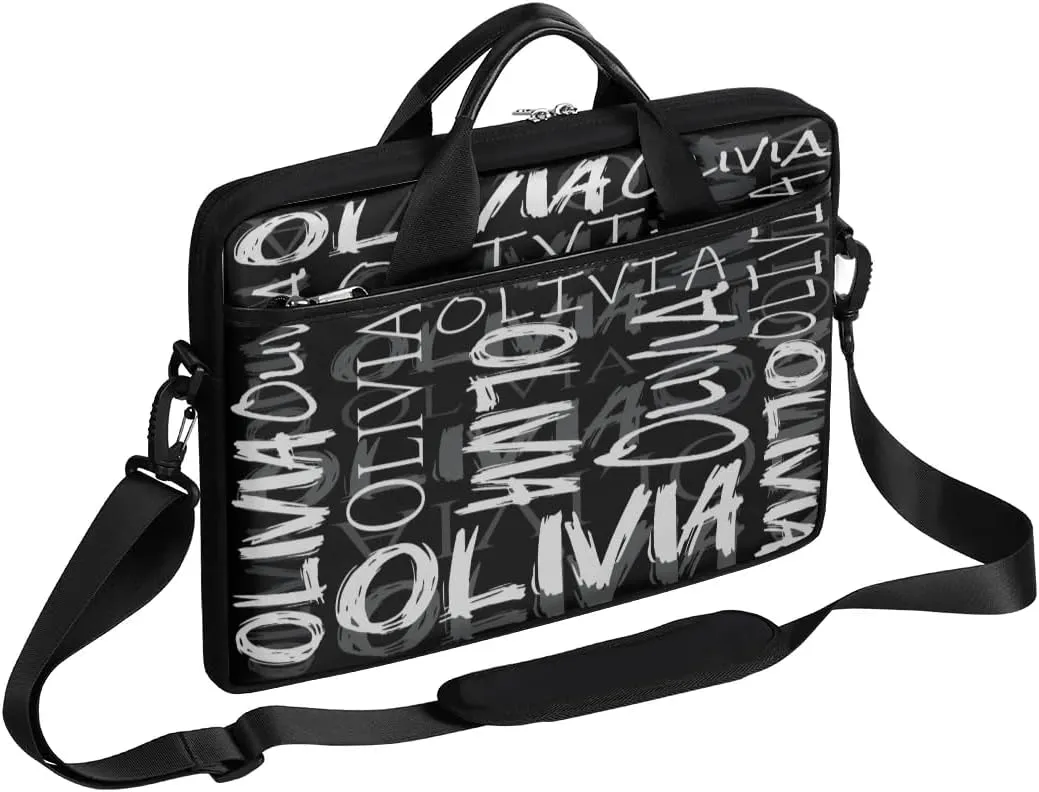 Custom Laptop Bag 15 Inch with Colorful Name Personalized Laptop Shoulder Bag - Black