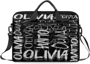 Custom Laptop Bag 15 Inch with Colorful Name Personalized Laptop Shoulder Bag - Black