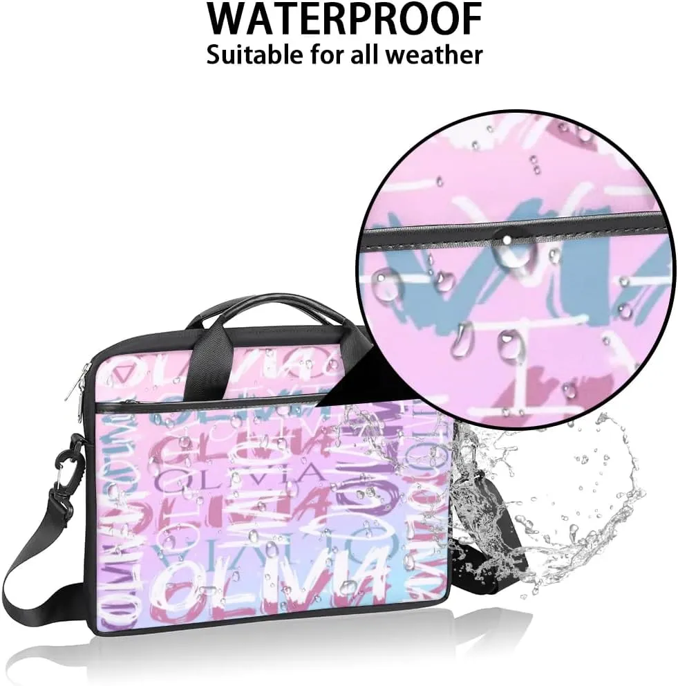 Custom Laptop Bag 15 Inch with Colorful Name Personalized Laptop Shoulder Bag - Black