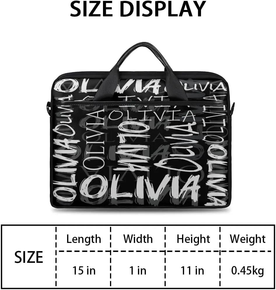 Custom Laptop Bag 15 Inch with Colorful Name Personalized Laptop Shoulder Bag - Black