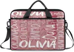 Custom Laptop Bag 15 Inch with Colorful Name Personalized Laptop Shoulder Bag - Black