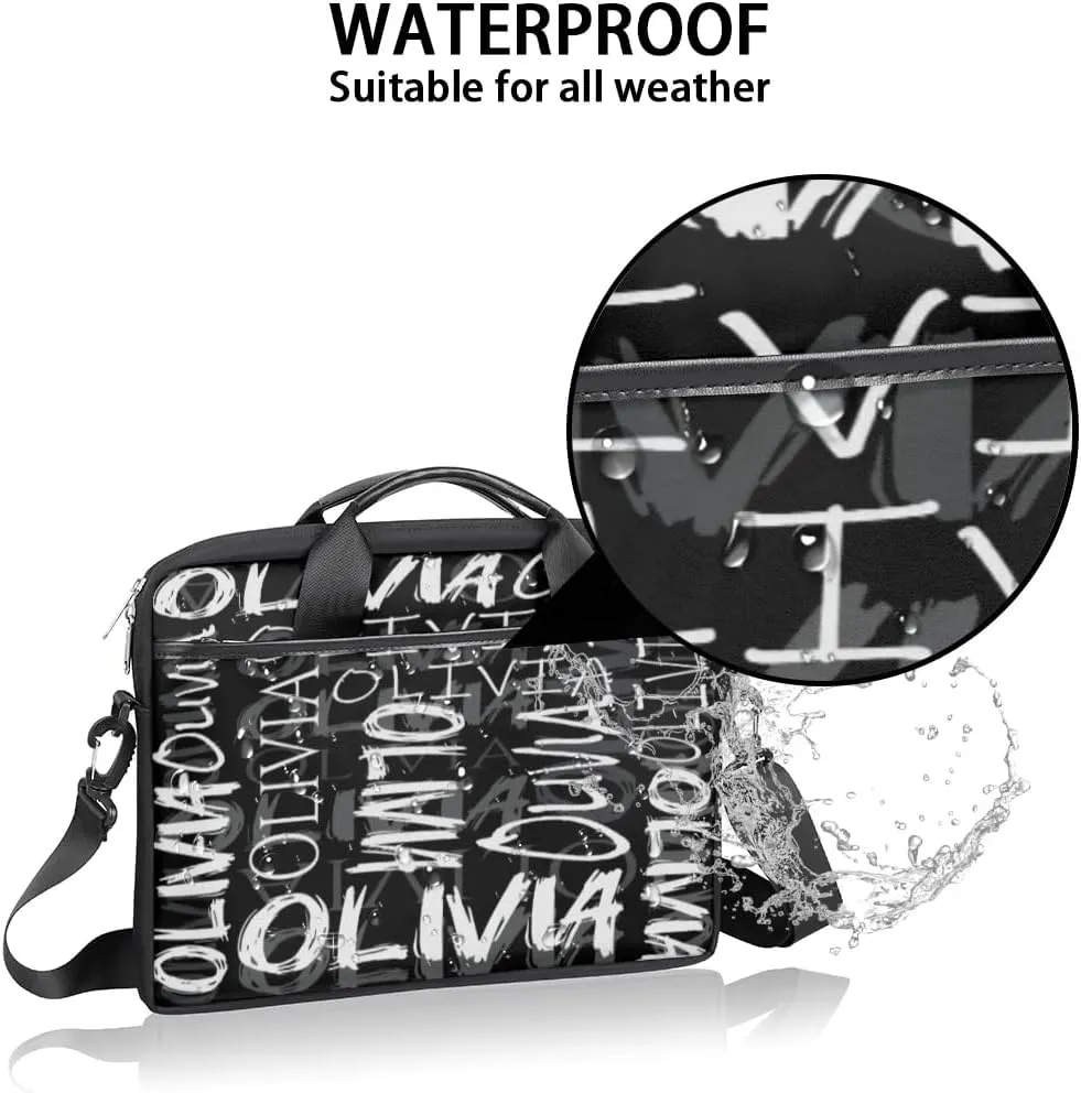 Custom Laptop Bag 15 Inch with Colorful Name Personalized Laptop Shoulder Bag - Black