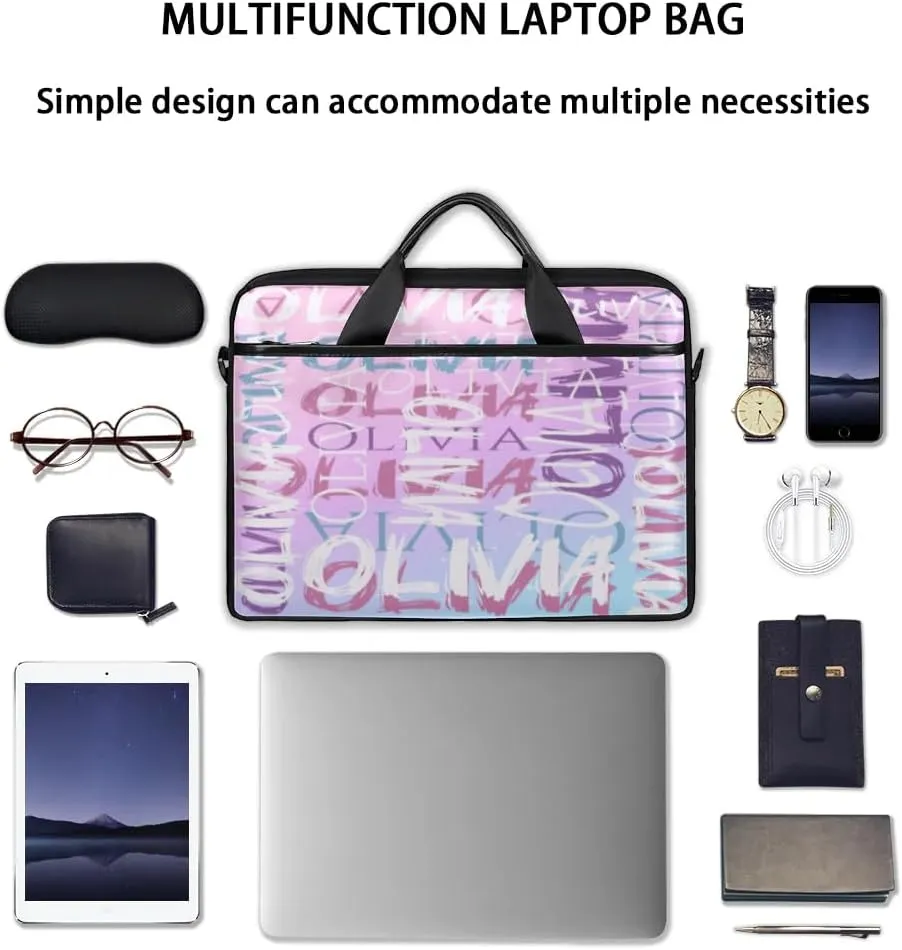 Custom Laptop Bag 15 Inch with Colorful Name Personalized Laptop Shoulder Bag - Black