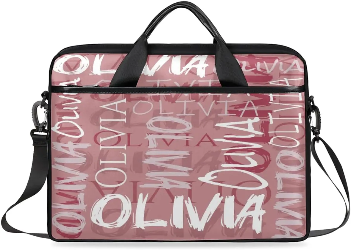 Custom Laptop Bag 15 Inch with Colorful Name Personalized Laptop Shoulder Bag - Black