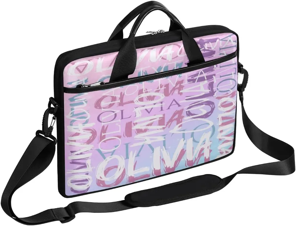 Custom Laptop Bag 15 Inch with Colorful Name Personalized Laptop Shoulder Bag - Black