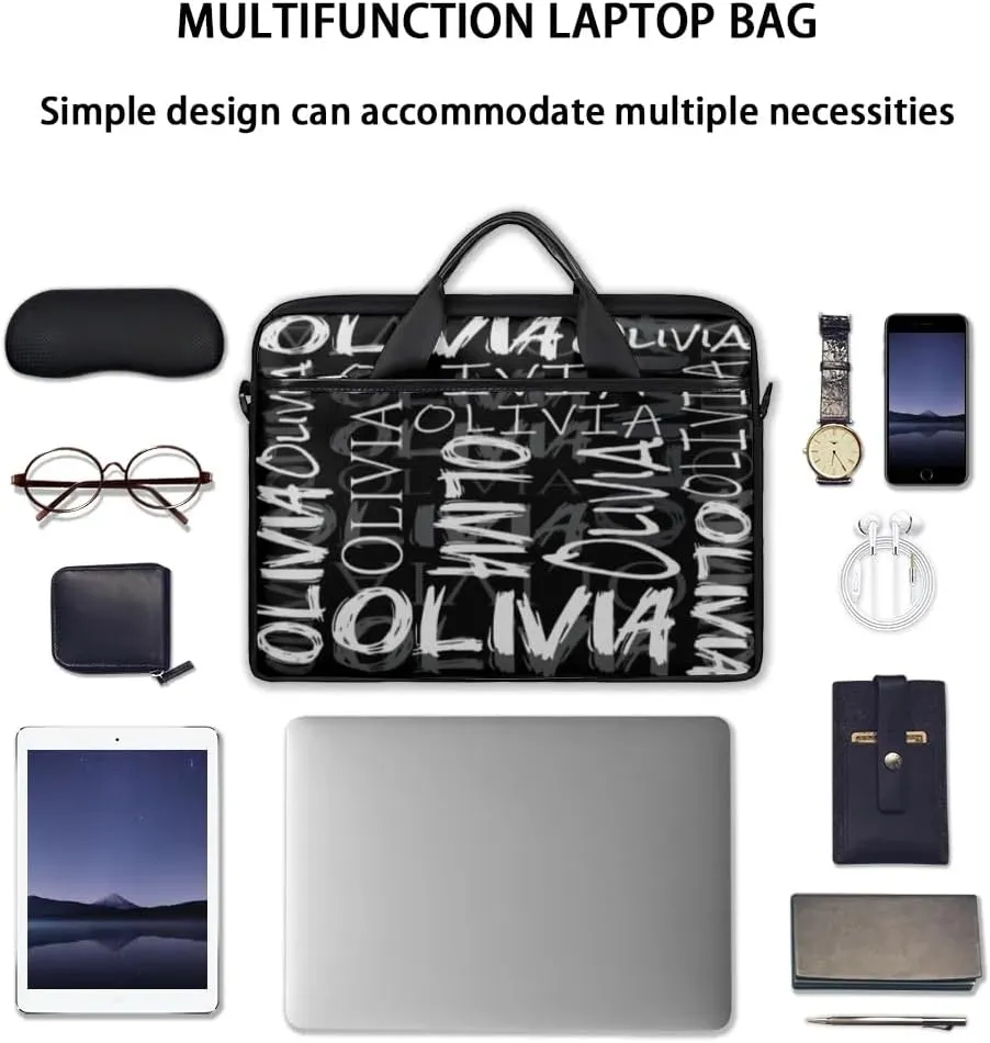 Custom Laptop Bag 15 Inch with Colorful Name Personalized Laptop Shoulder Bag - Black
