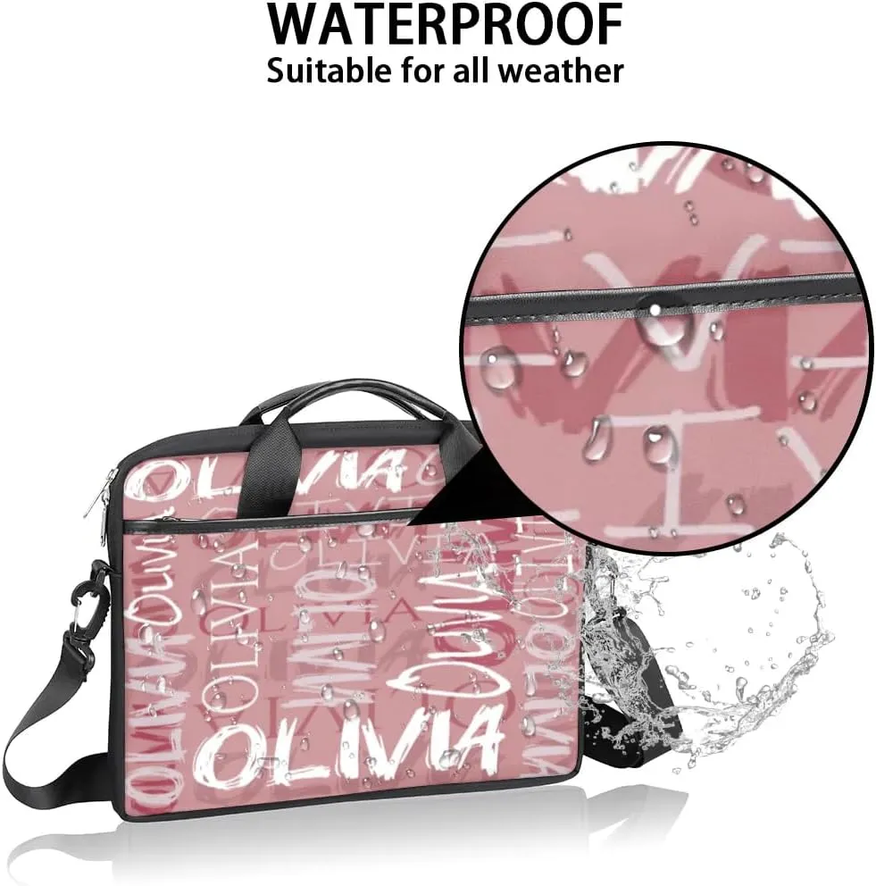 Custom Laptop Bag 15 Inch with Colorful Name Personalized Laptop Shoulder Bag - Black