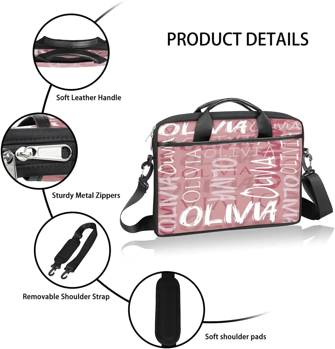 Custom Laptop Bag 15 Inch with Colorful Name Personalized Laptop Shoulder Bag - Black