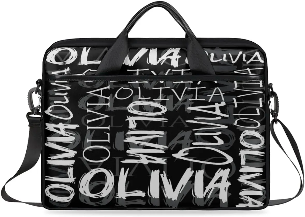 Custom Laptop Bag 15 Inch with Colorful Name Personalized Laptop Shoulder Bag - Black