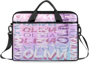 Custom Laptop Bag 15 Inch with Colorful Name Personalized Laptop Shoulder Bag - Black