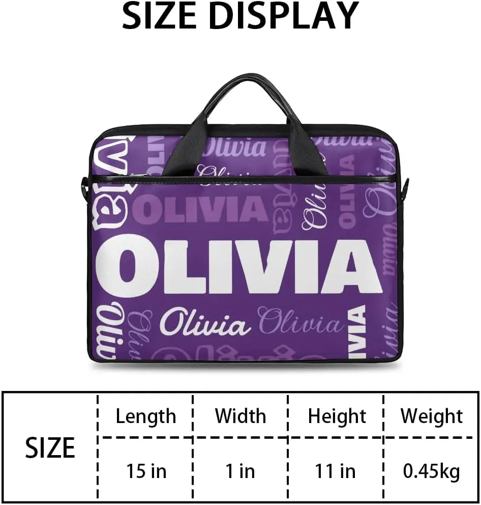 Custom Laptop Bag 15 Inch with Name Personalized Laptop Shoulder Bag Case Briefcases for Women Men - Black
