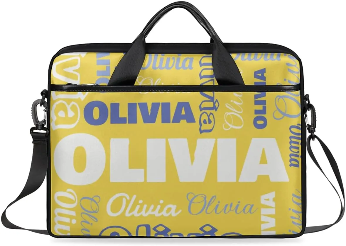 Custom Laptop Bag 15 Inch with Name Personalized Laptop Shoulder Bag Case Briefcases for Women Men - Black