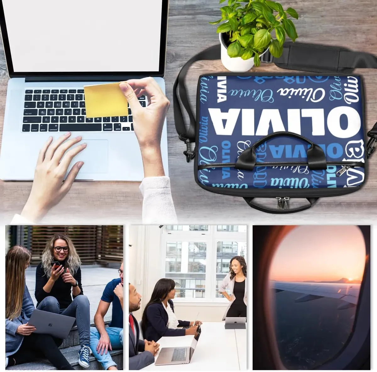 Custom Laptop Bag 15 Inch with Name Personalized Laptop Shoulder Bag Case Briefcases for Women Men - Black