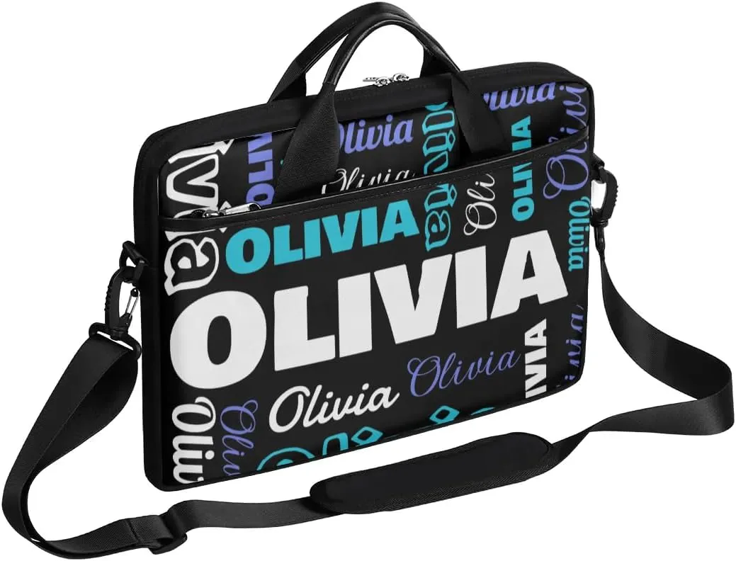 Custom Laptop Bag 15 Inch with Name Personalized Laptop Shoulder Bag Case Briefcases for Women Men - Black