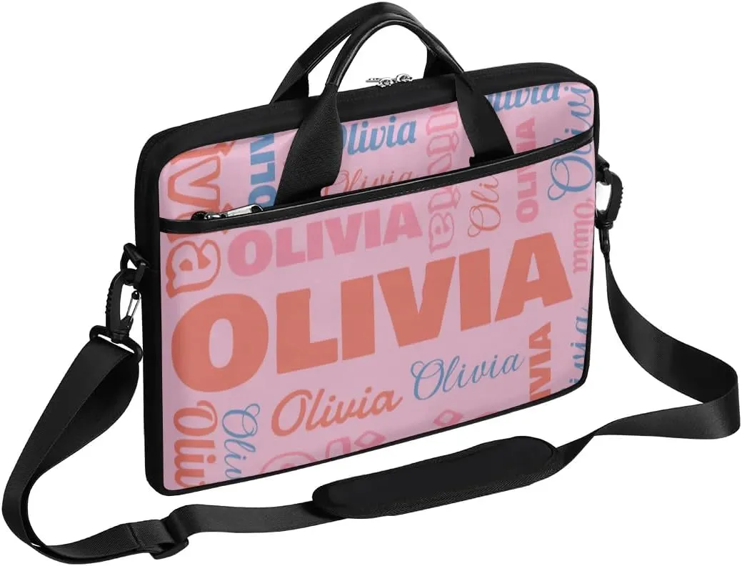 Custom Laptop Bag 15 Inch with Name Personalized Laptop Shoulder Bag Case Briefcases for Women Men - Black