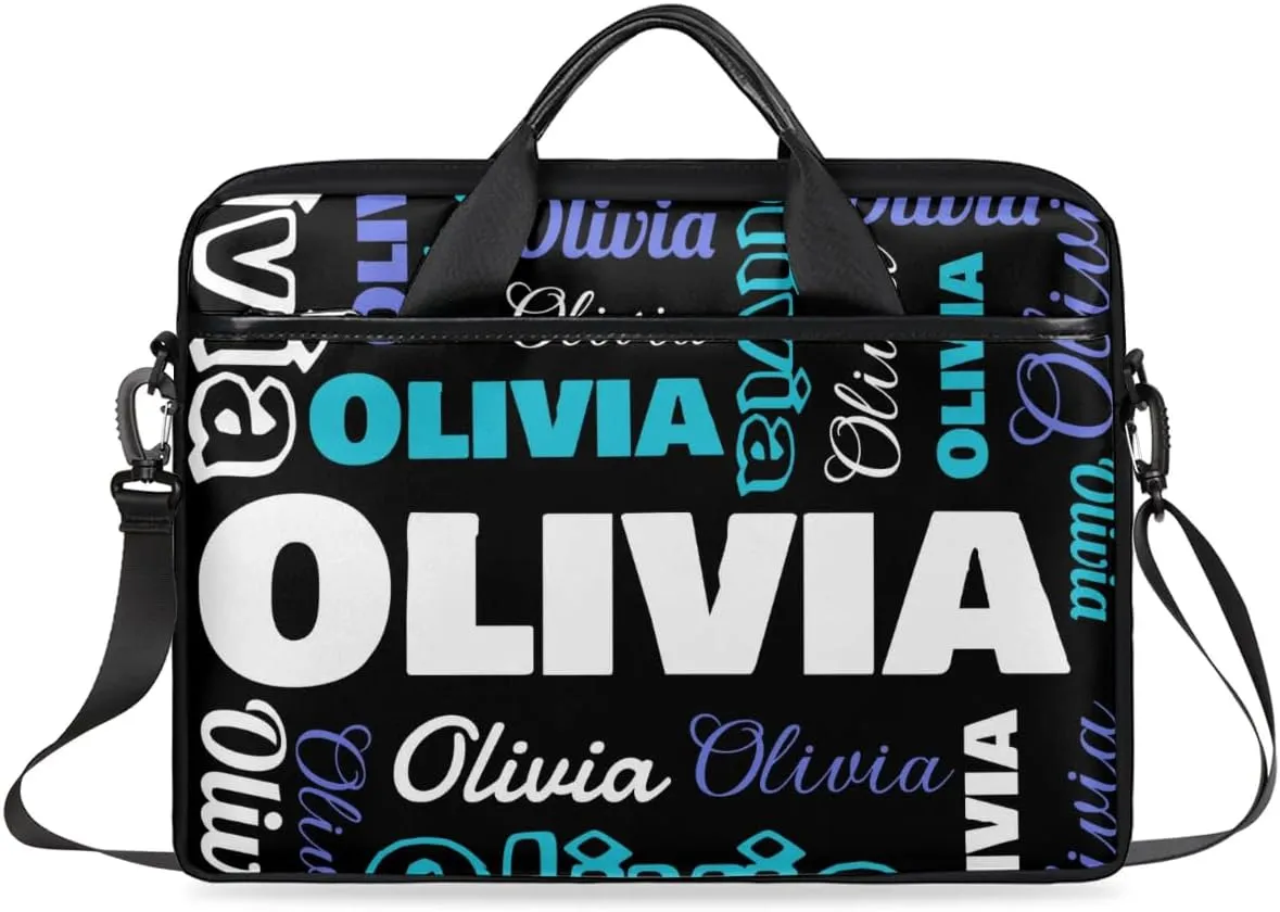 Custom Laptop Bag 15 Inch with Name Personalized Laptop Shoulder Bag Case Briefcases for Women Men - Black