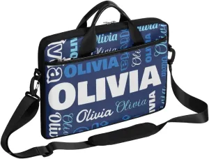 Custom Laptop Bag 15 Inch with Name Personalized Laptop Shoulder Bag Case Briefcases for Women Men - Black