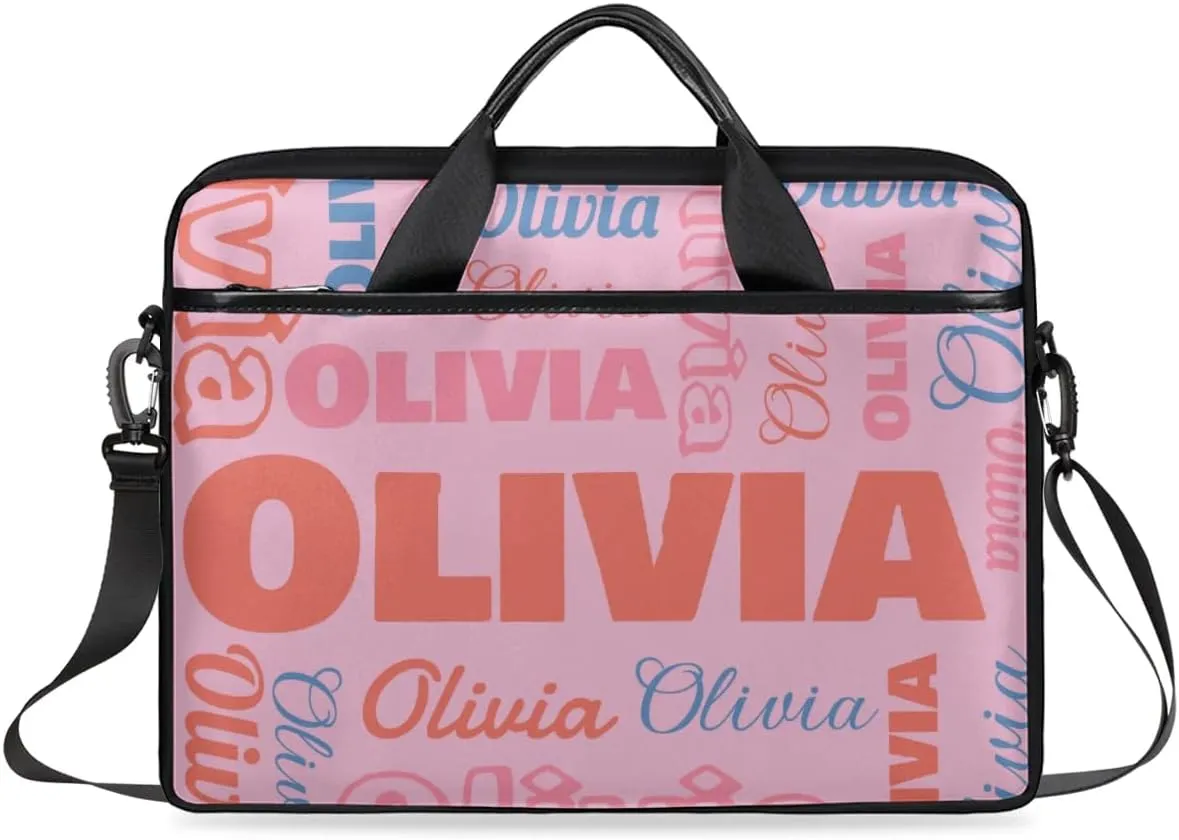 Custom Laptop Bag 15 Inch with Name Personalized Laptop Shoulder Bag Case Briefcases for Women Men - Black