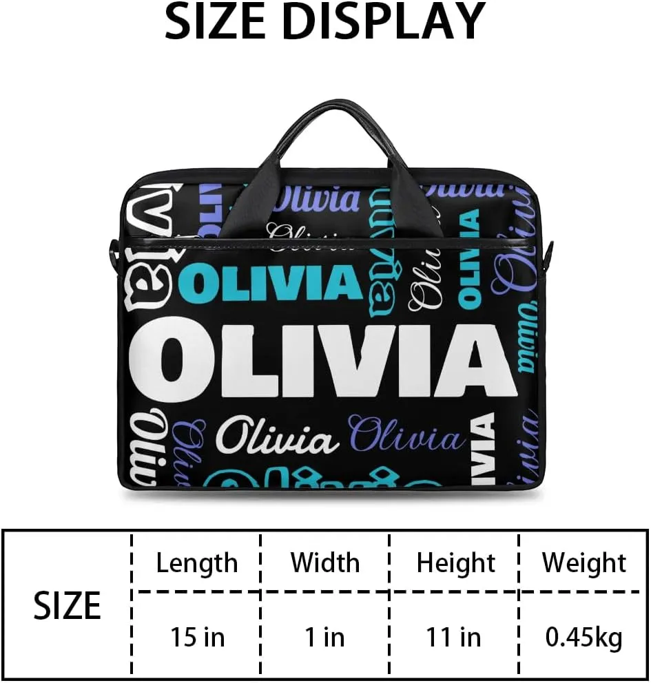 Custom Laptop Bag 15 Inch with Name Personalized Laptop Shoulder Bag Case Briefcases for Women Men - Black