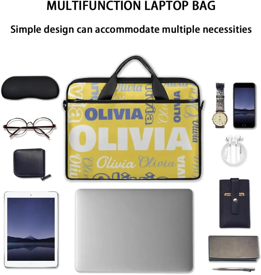 Custom Laptop Bag 15 Inch with Name Personalized Laptop Shoulder Bag Case Briefcases for Women Men - Black