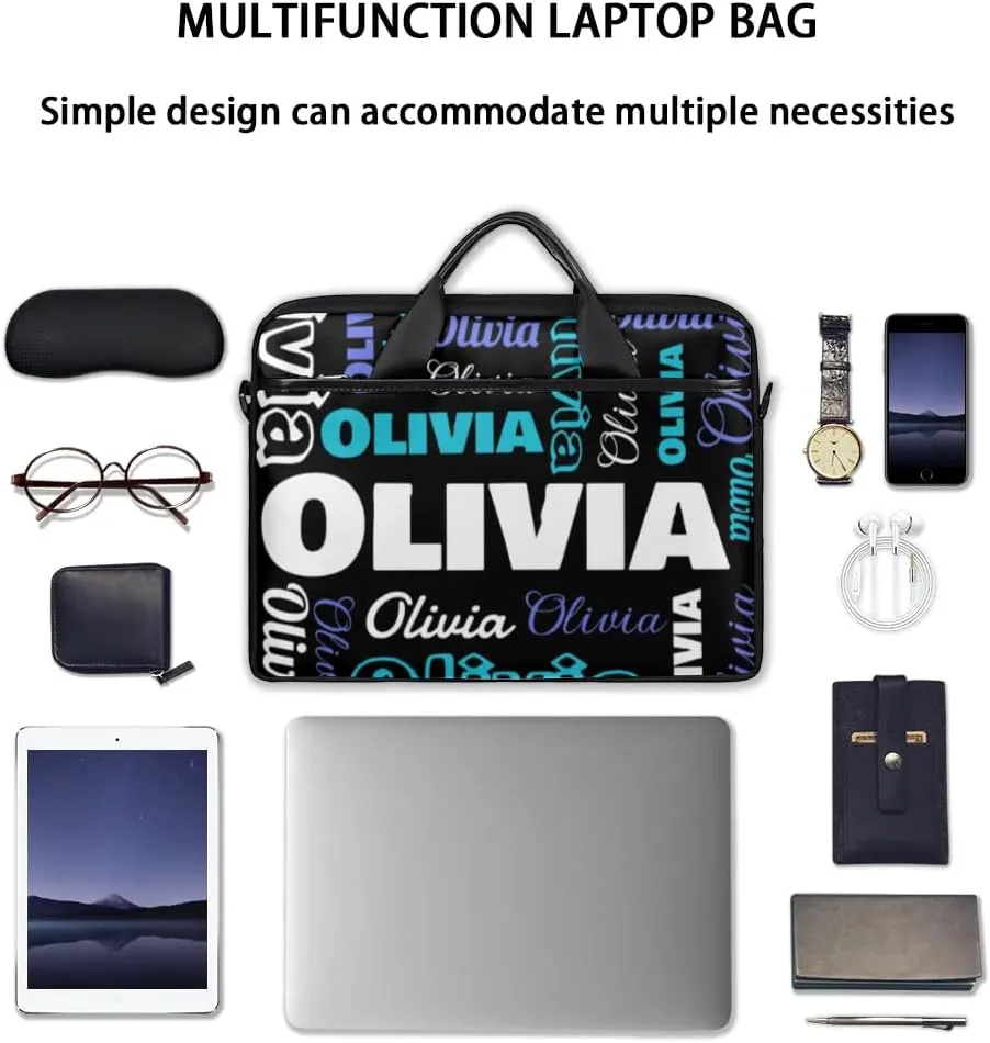 Custom Laptop Bag 15 Inch with Name Personalized Laptop Shoulder Bag Case Briefcases for Women Men - Black