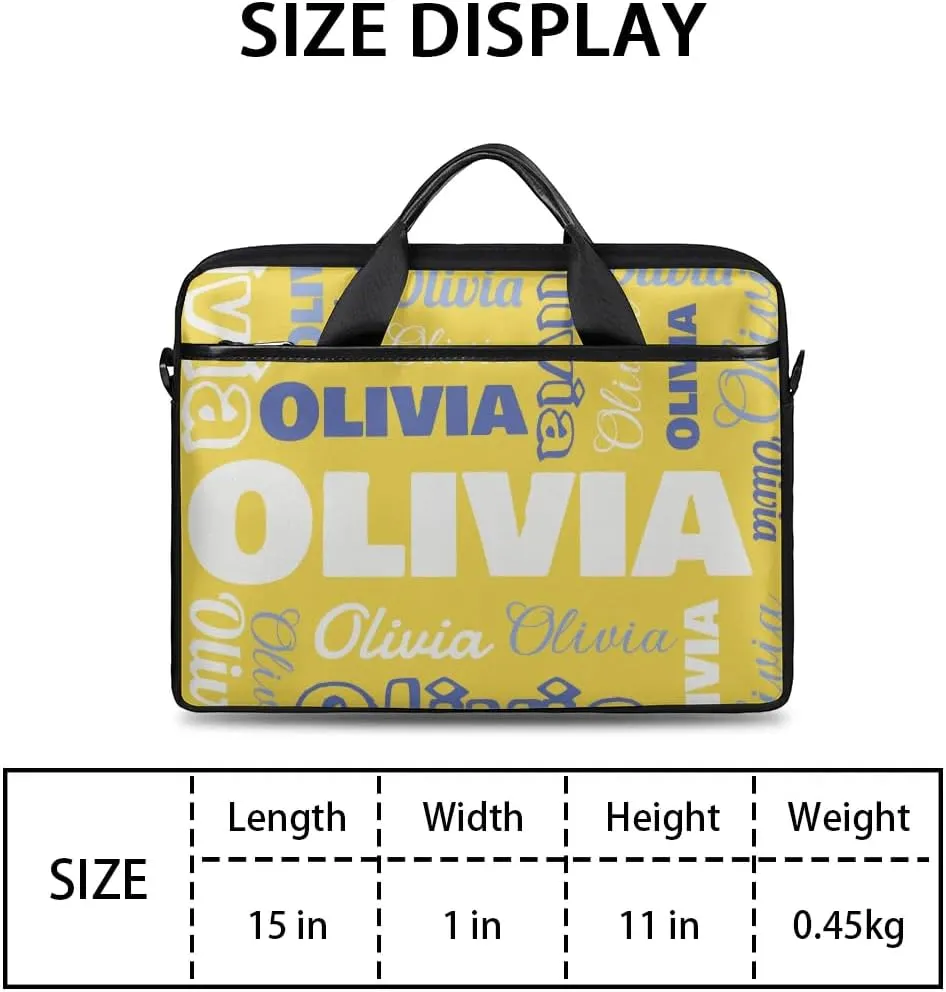 Custom Laptop Bag 15 Inch with Name Personalized Laptop Shoulder Bag Case Briefcases for Women Men - Black