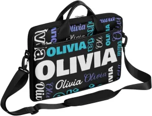 Custom Laptop Bag 15 Inch with Name Personalized Laptop Shoulder Bag Case Briefcases for Women Men - Black