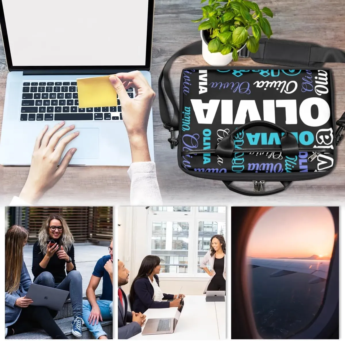Custom Laptop Bag 15 Inch with Name Personalized Laptop Shoulder Bag Case Briefcases for Women Men - Black