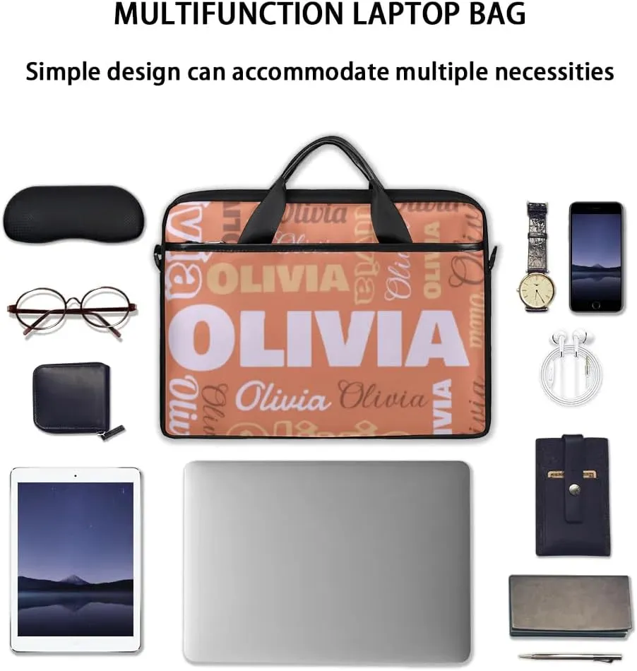 Custom Laptop Bag 15 Inch with Name Personalized Laptop Shoulder Bag Case Briefcases for Women Men - Black