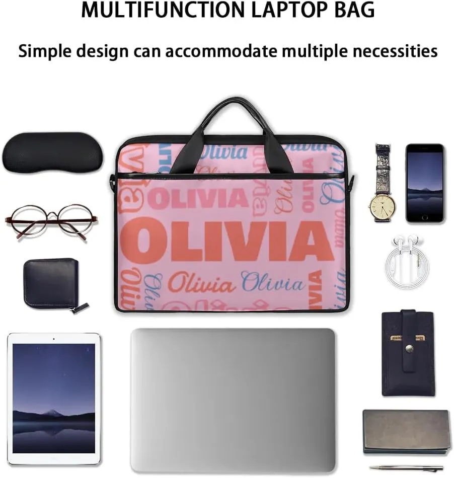 Custom Laptop Bag 15 Inch with Name Personalized Laptop Shoulder Bag Case Briefcases for Women Men - Black