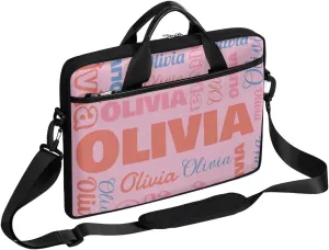 Custom Laptop Bag 15 Inch with Name Personalized Laptop Shoulder Bag Case Briefcases for Women Men - Black