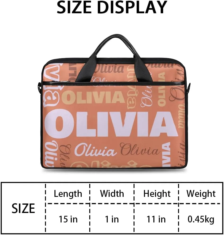 Custom Laptop Bag 15 Inch with Name Personalized Laptop Shoulder Bag Case Briefcases for Women Men - Black