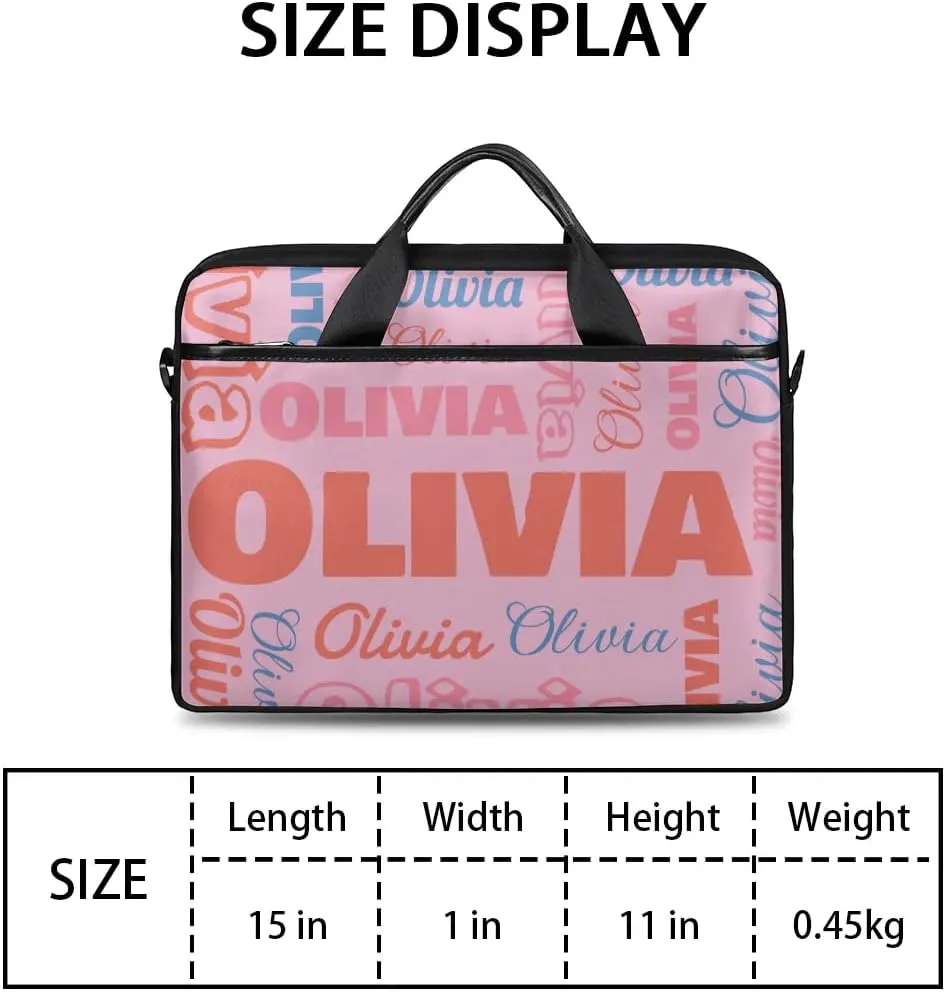 Custom Laptop Bag 15 Inch with Name Personalized Laptop Shoulder Bag Case Briefcases for Women Men - Black
