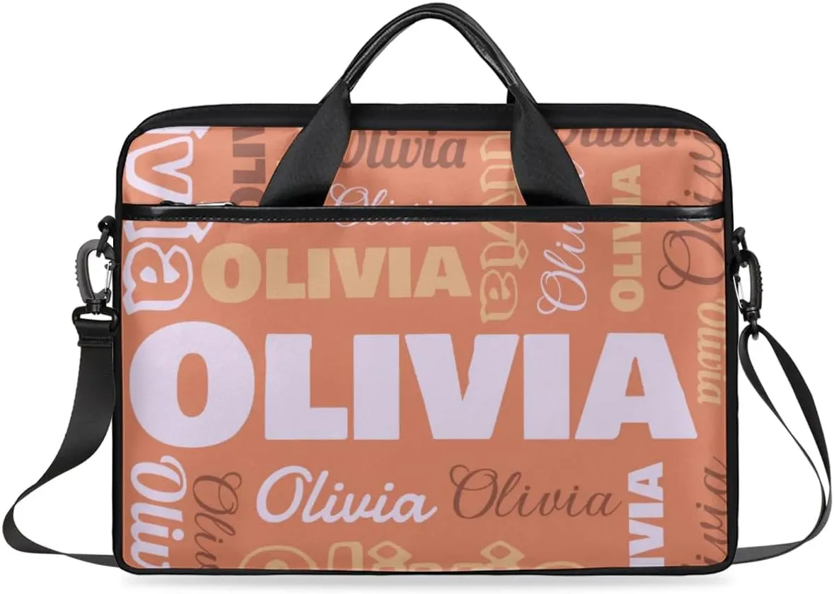 Custom Laptop Bag 15 Inch with Name Personalized Laptop Shoulder Bag Case Briefcases for Women Men - Black