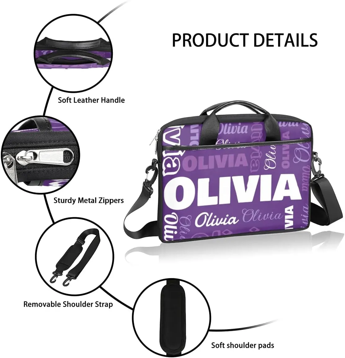 Custom Laptop Bag 15 Inch with Name Personalized Laptop Shoulder Bag Case Briefcases for Women Men - Black
