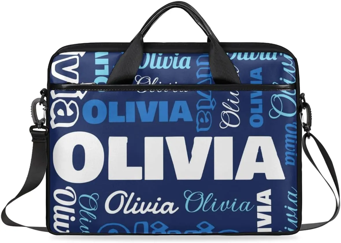 Custom Laptop Bag 15 Inch with Name Personalized Laptop Shoulder Bag Case Briefcases for Women Men - Black