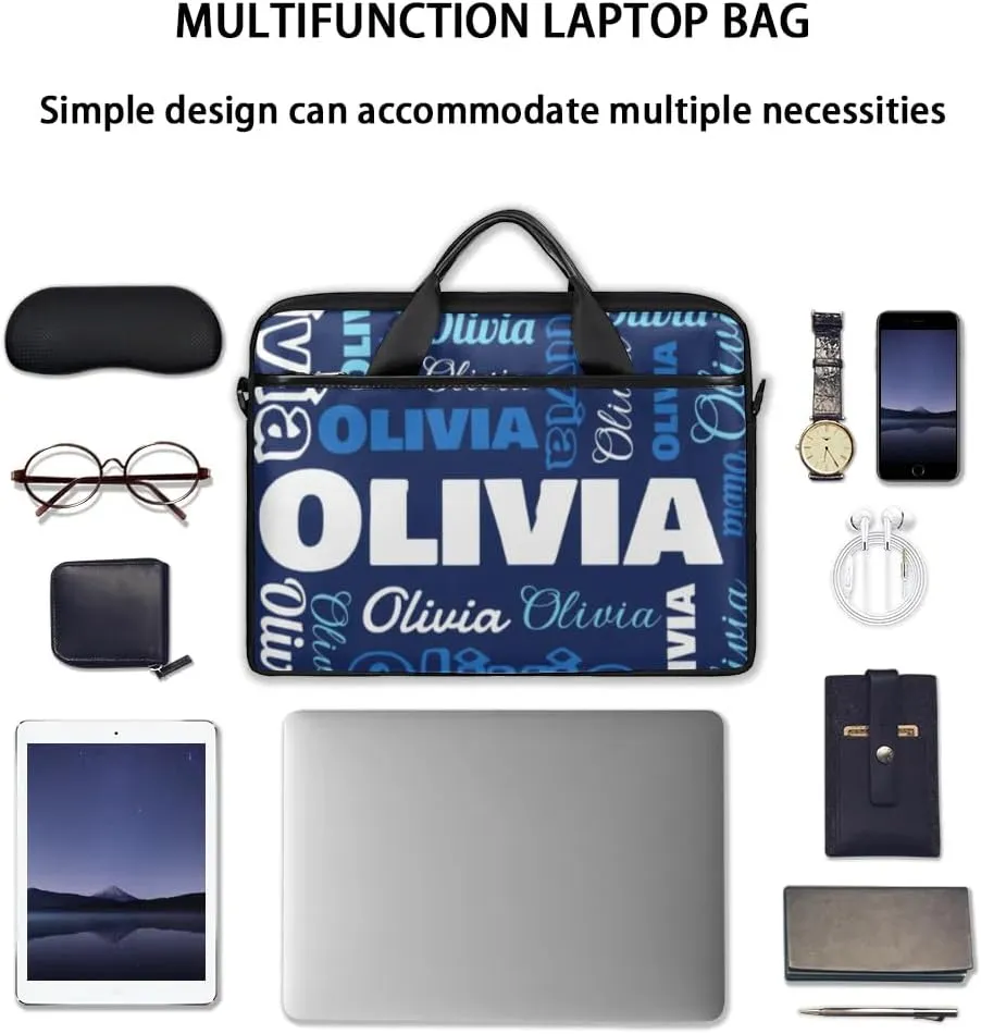 Custom Laptop Bag 15 Inch with Name Personalized Laptop Shoulder Bag Case Briefcases for Women Men - Black