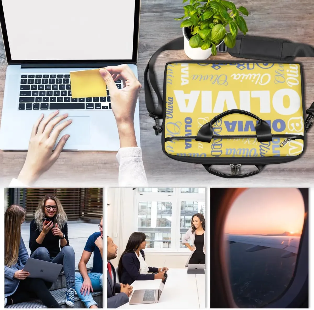 Custom Laptop Bag 15 Inch with Name Personalized Laptop Shoulder Bag Case Briefcases for Women Men - Black
