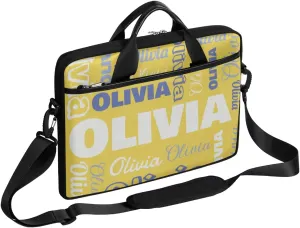 Custom Laptop Bag 15 Inch with Name Personalized Laptop Shoulder Bag Case Briefcases for Women Men - Black